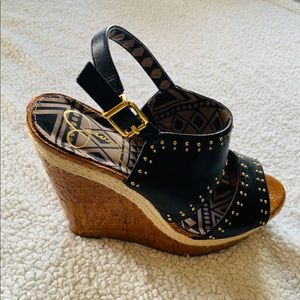 Jessica Simpson Gold Studded Wedges - size 9.5